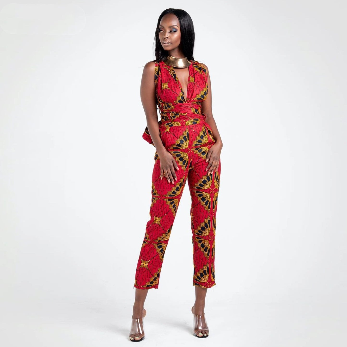 Sleeveless printed slim jumpsuit