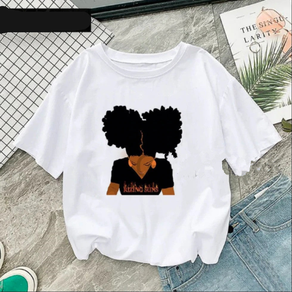 African girl print short sleeve - Jgkan