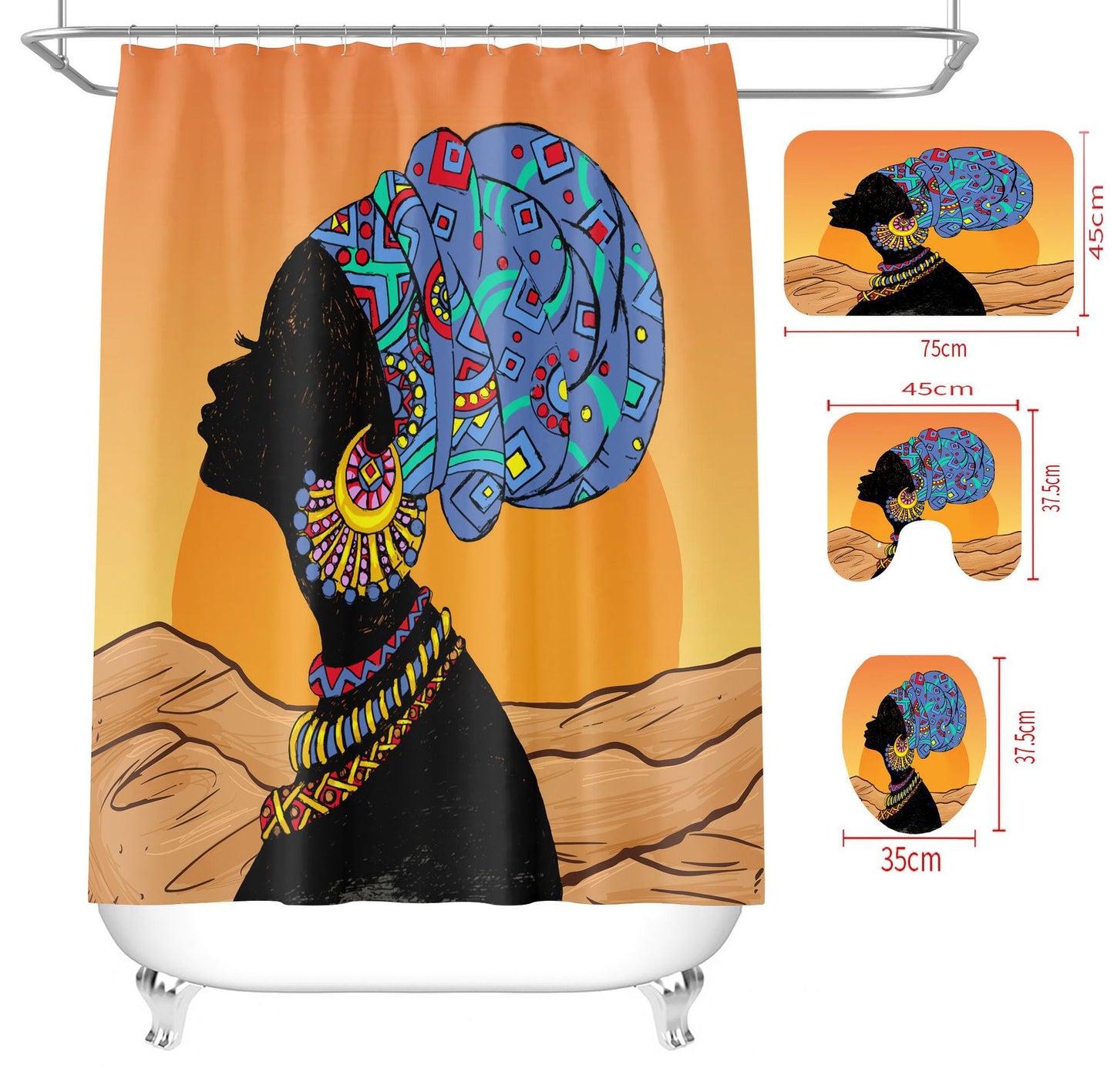 African woman waterproof shower print shower curtain set