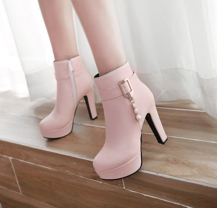 Waterproof Platform Thick Heel Large Size Women's Shoes Side Zipper Foreign Trade Shoes