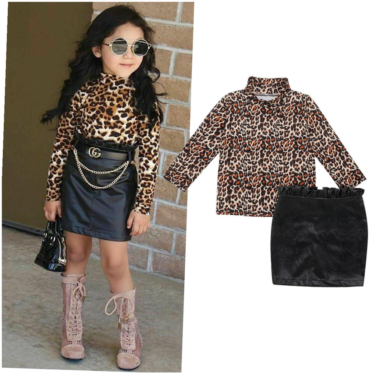 Children's Clothes Girls Leopard Print Long Sleeve Shirt - Jgkan