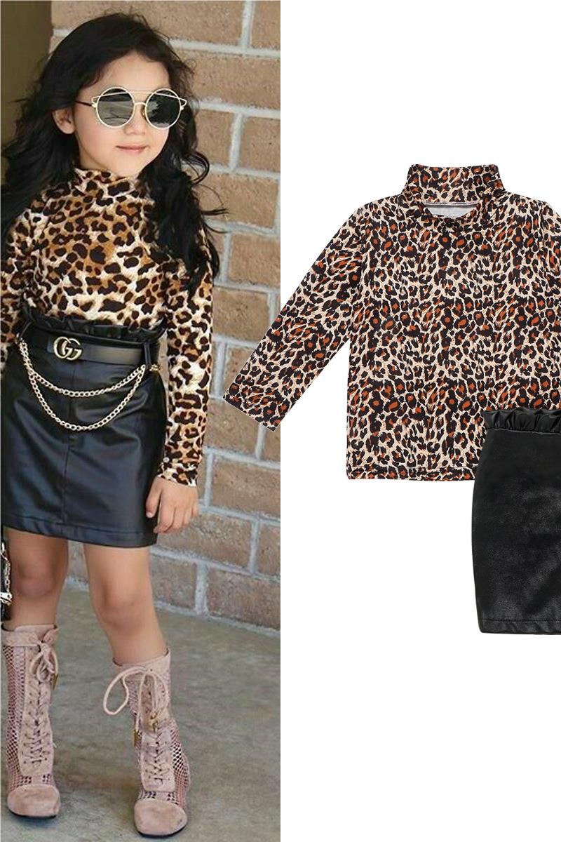 Children's Clothes Girls Leopard Print Long Sleeve Shirt - Jgkan