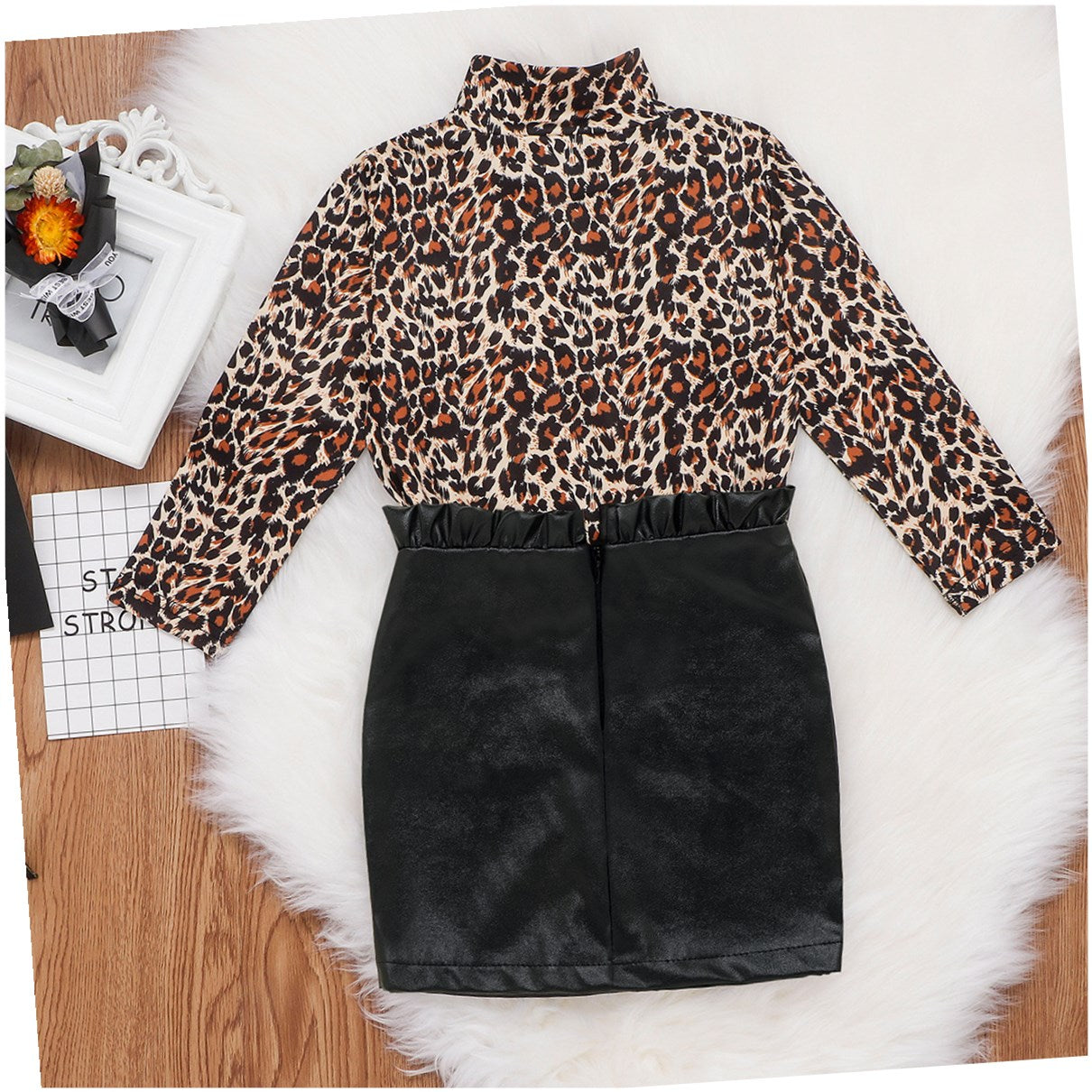 Children's Clothes Girls Leopard Print Long Sleeve Shirt - Jgkan