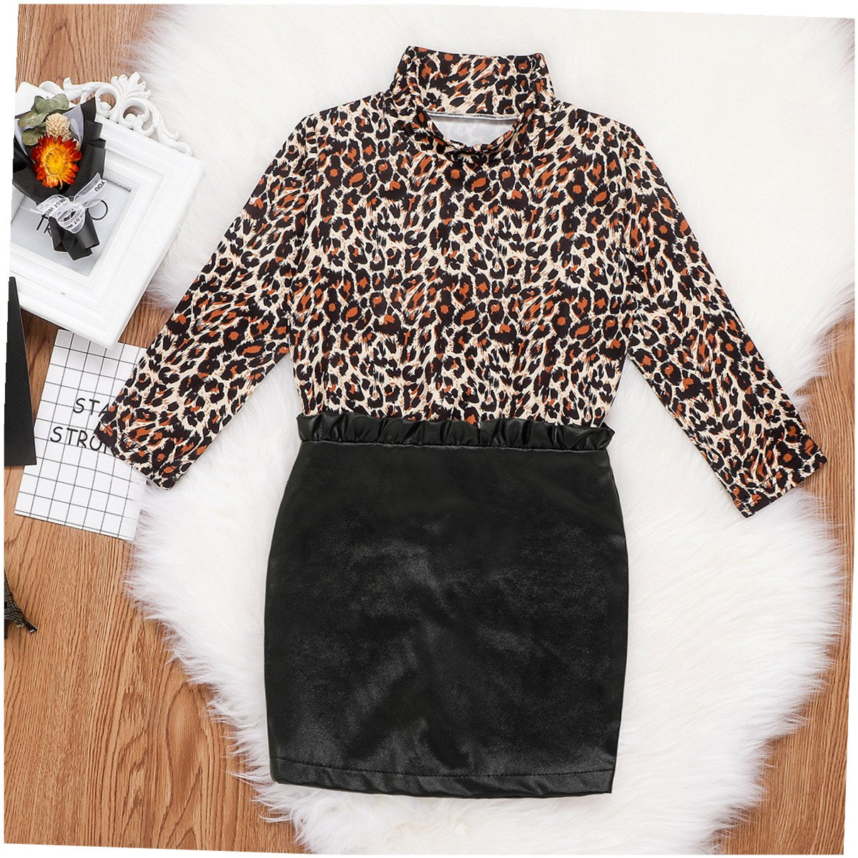 Children's Clothes Girls Leopard Print Long Sleeve Shirt - Jgkan