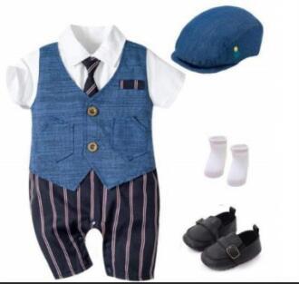 Infant Boy Baby Gentleman Outing Clothes One-Piece Suit Romper - Jgkan