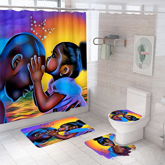 African Girl Digital Printing Shower Curtain C-shaped Plastic Hook