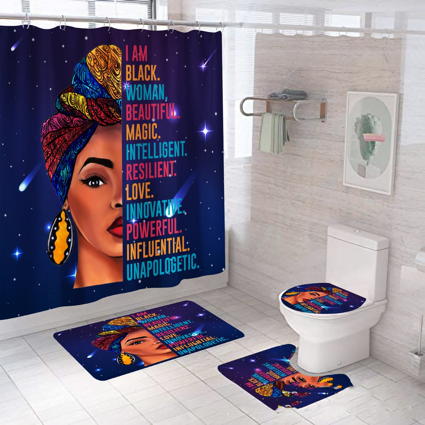 African Girl Digital Printing Shower Curtain C-shaped Plastic Hook