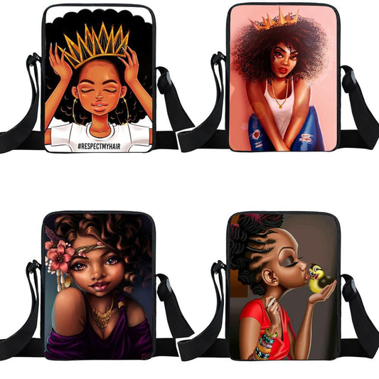 Black girl cartoon diagonal bag